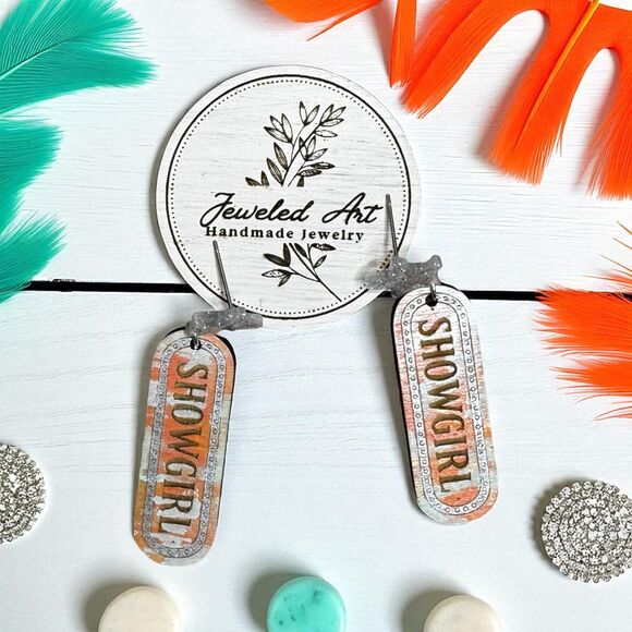 Pre-order Hand-Painted Showgirl Inspired Marquee Statement Wood Earrings - Picture 3 of 6